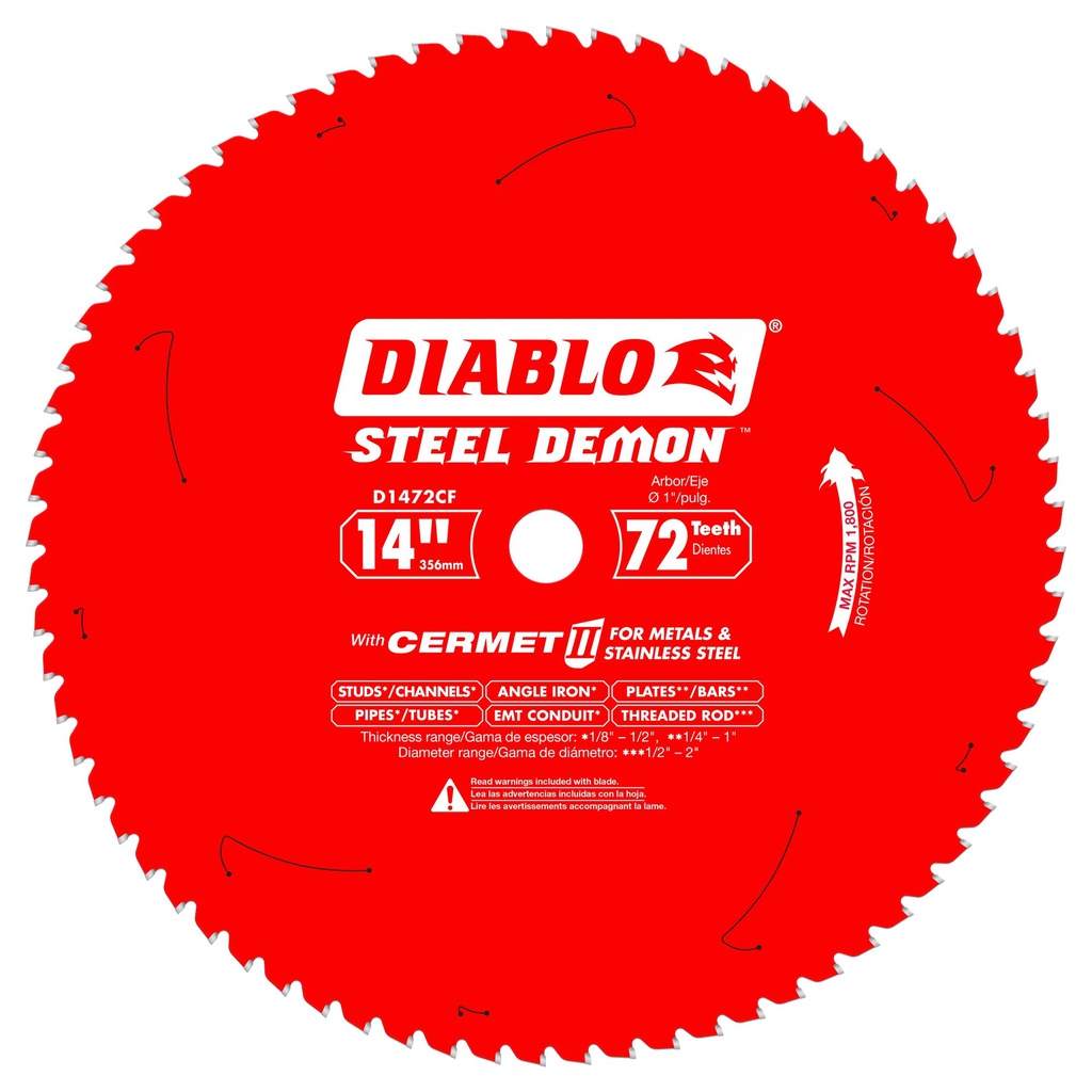 Lame à métal pour scie circulaire, Diablo, 14&quot;, 72 dents, Arbre de 1&quot; (1un)