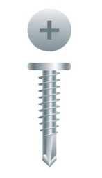 [BULSPMSD10112Z] Metal screw self-drilling, Bullseye Smart Point, #10-16 x 1-1/2&quot;, Pancake head, Phillips #2, Tek3, Zinc (4M/bx-48bx/skd)